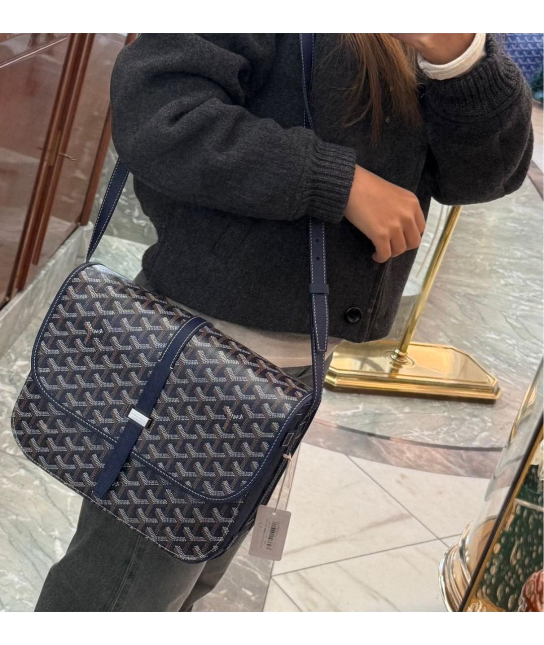 GOYARD Темно-синяя кожаная сумка на плечо, фото 5