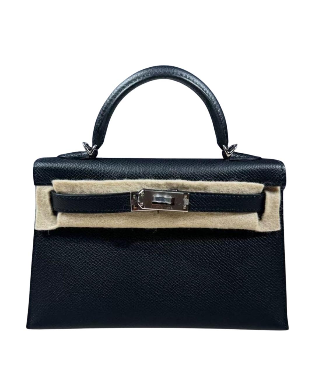 HERMES Черная кожаная сумка с короткими ручками, фото 1