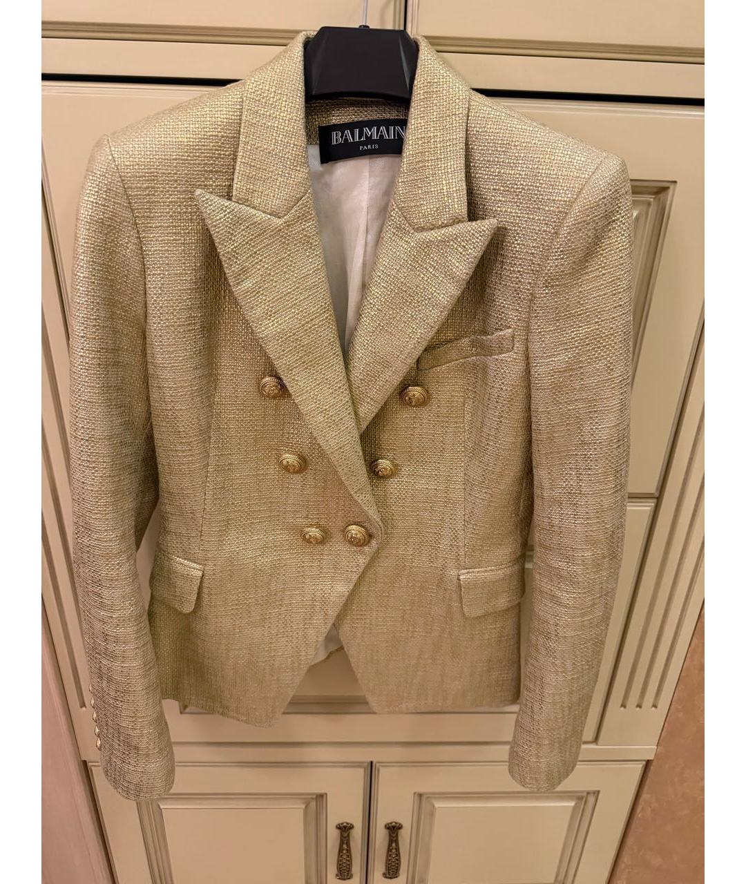 BALMAIN Золотой твидовый жакет/пиджак, фото 2