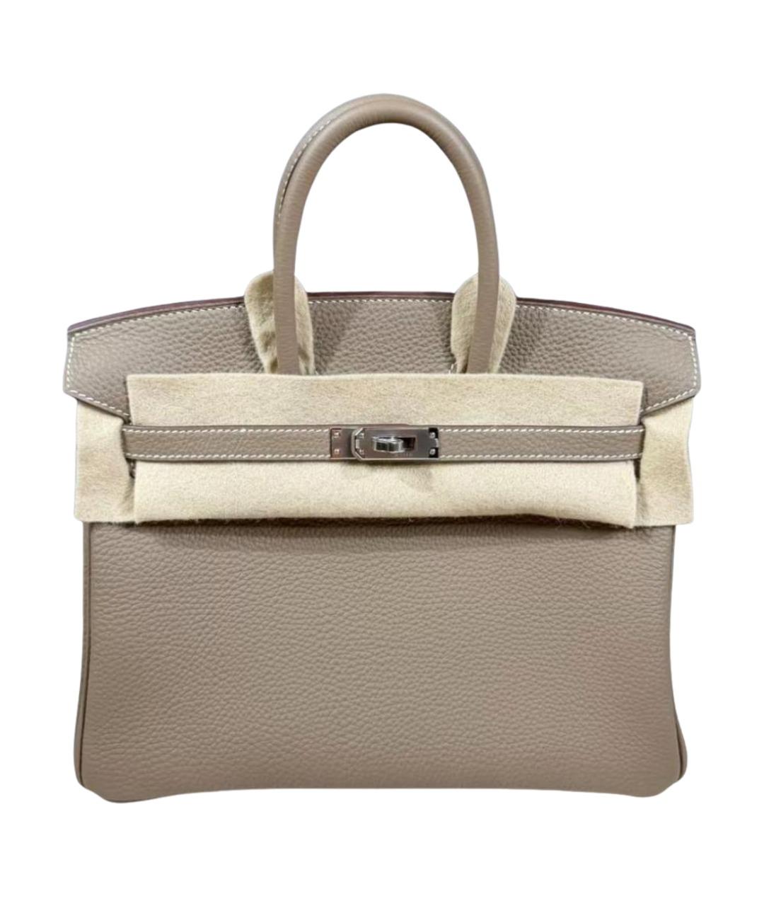 HERMES Бежевая кожаная сумка с короткими ручками, фото 1