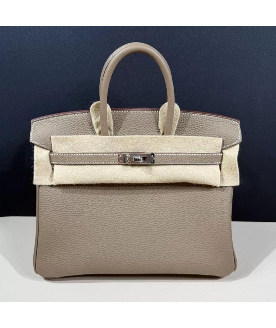 HERMES Бежевая кожаная сумка с короткими ручками, фото 6