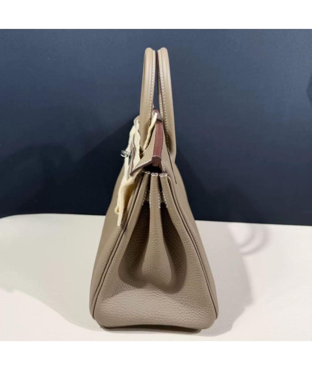HERMES Бежевая кожаная сумка с короткими ручками, фото 3