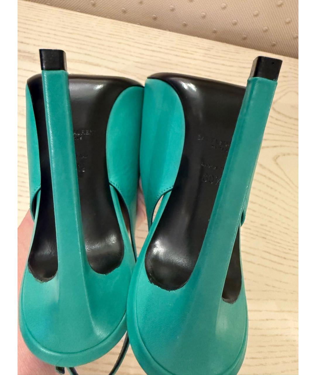 SAINT LAURENT Зеленые кожаные туфли, фото 4