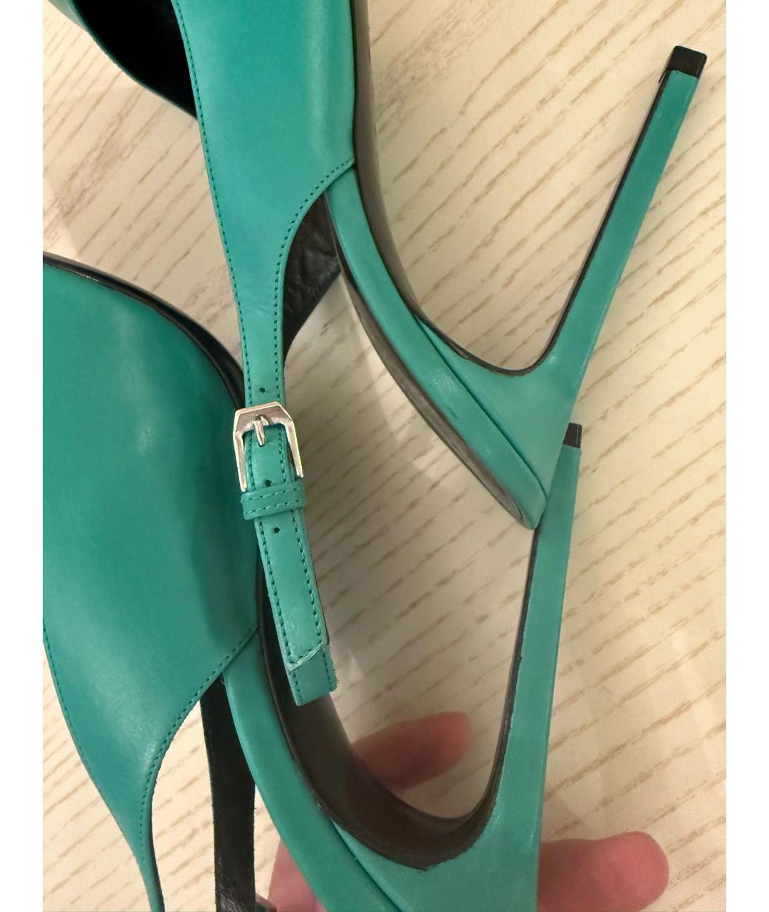 SAINT LAURENT Зеленые кожаные туфли, фото 7