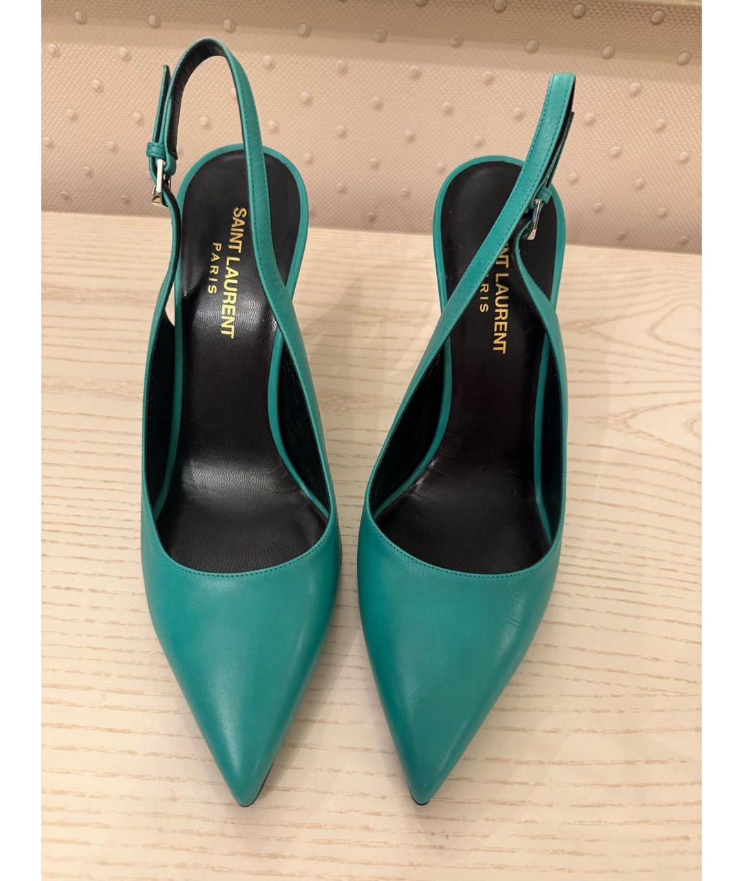 SAINT LAURENT Зеленые кожаные туфли, фото 2