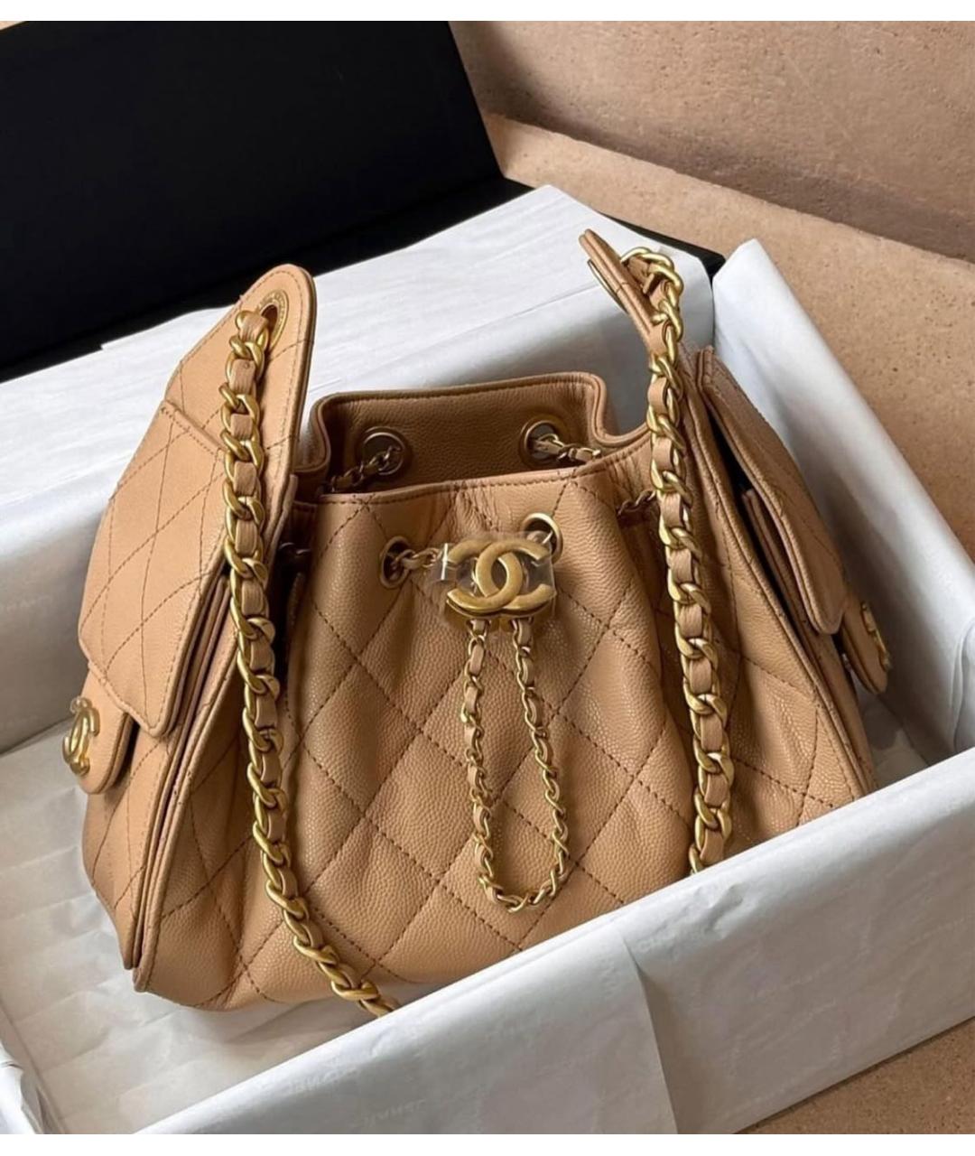 CHANEL Бежевая кожаная сумка через плечо, фото 2