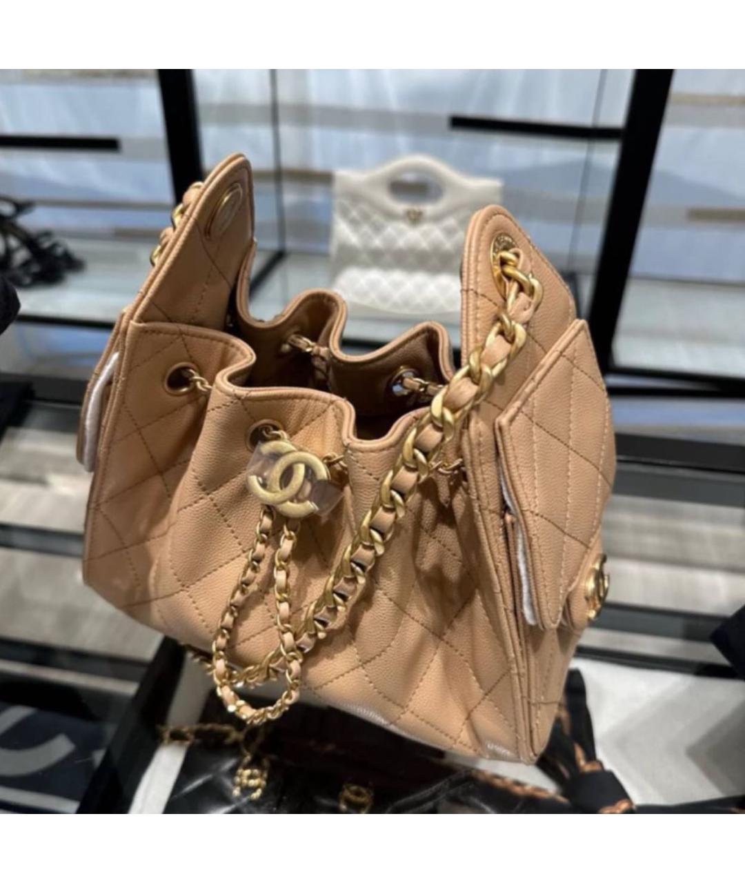 CHANEL Бежевая кожаная сумка через плечо, фото 3