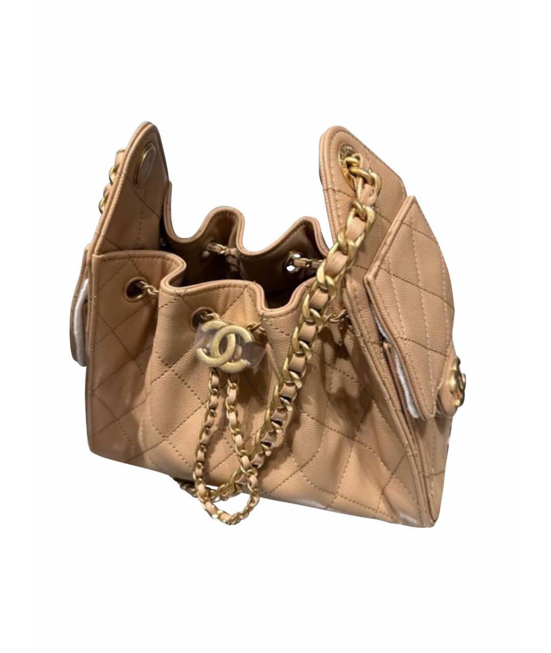 CHANEL Бежевая кожаная сумка через плечо, фото 1
