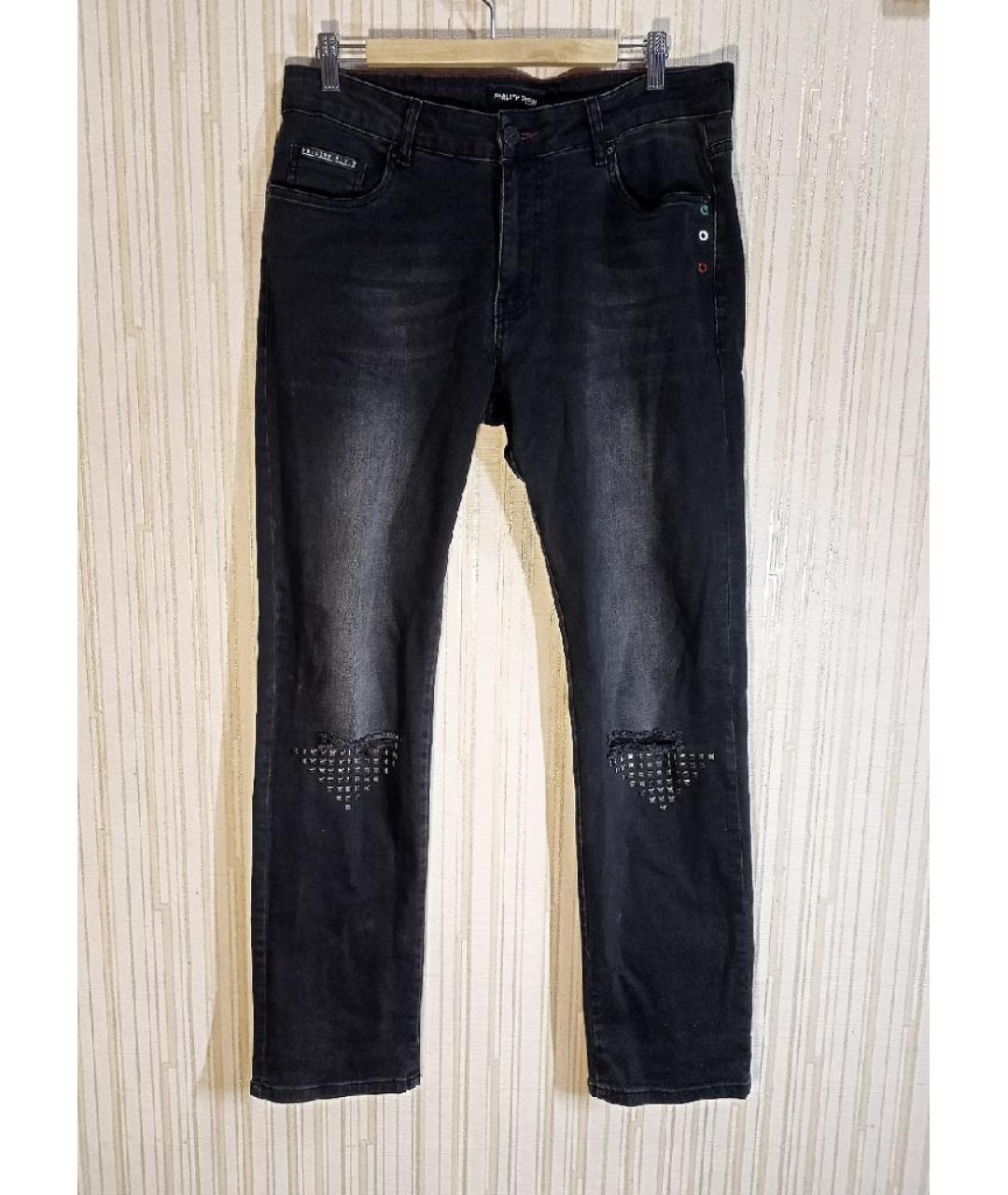 PHILIPP PLEIN Черные хлопковые прямые джинсы, фото 9