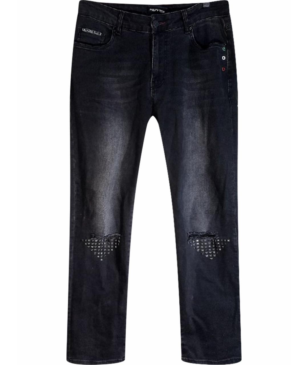 PHILIPP PLEIN Черные хлопковые прямые джинсы, фото 1