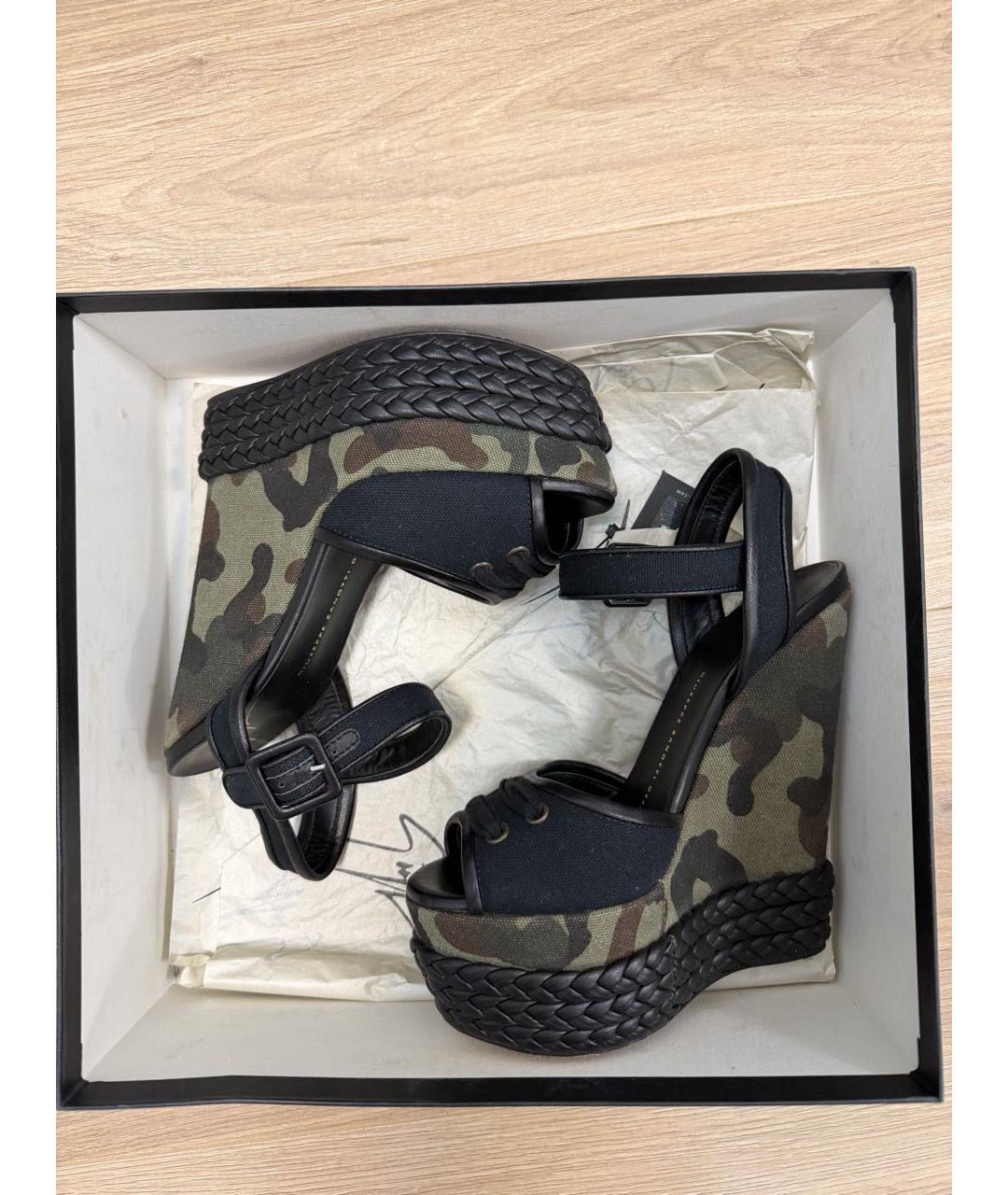 GIUSEPPE ZANOTTI DESIGN Хаки текстильные босоножки, фото 4