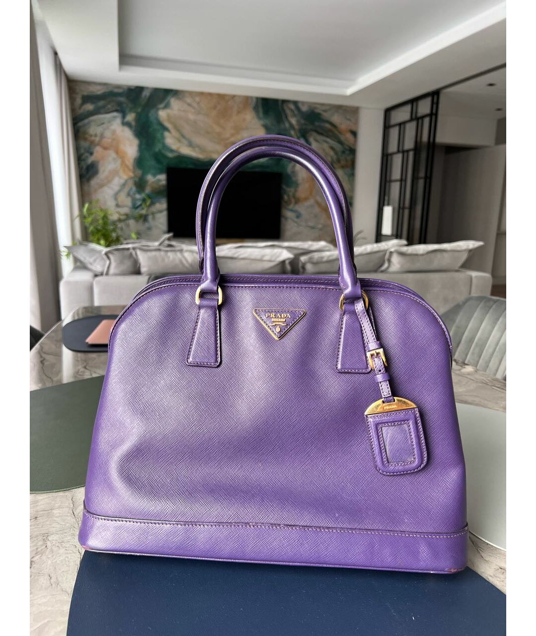 PRADA Фиолетовая кожаная сумка тоут, фото 7