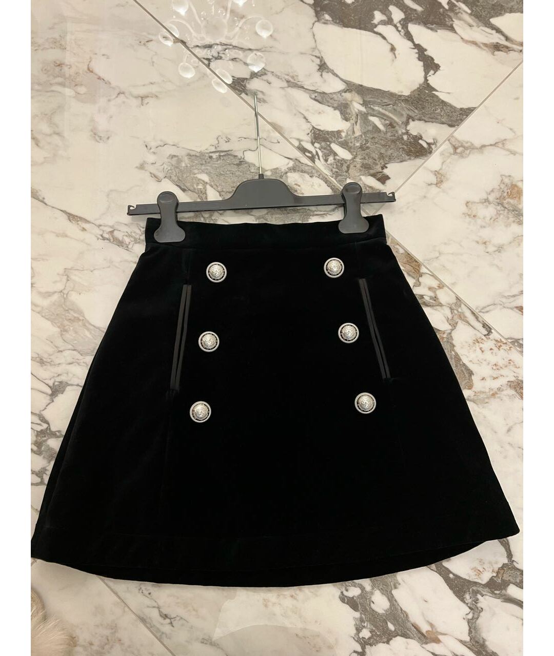 BALMAIN Черная бархатная юбка мини, фото 5