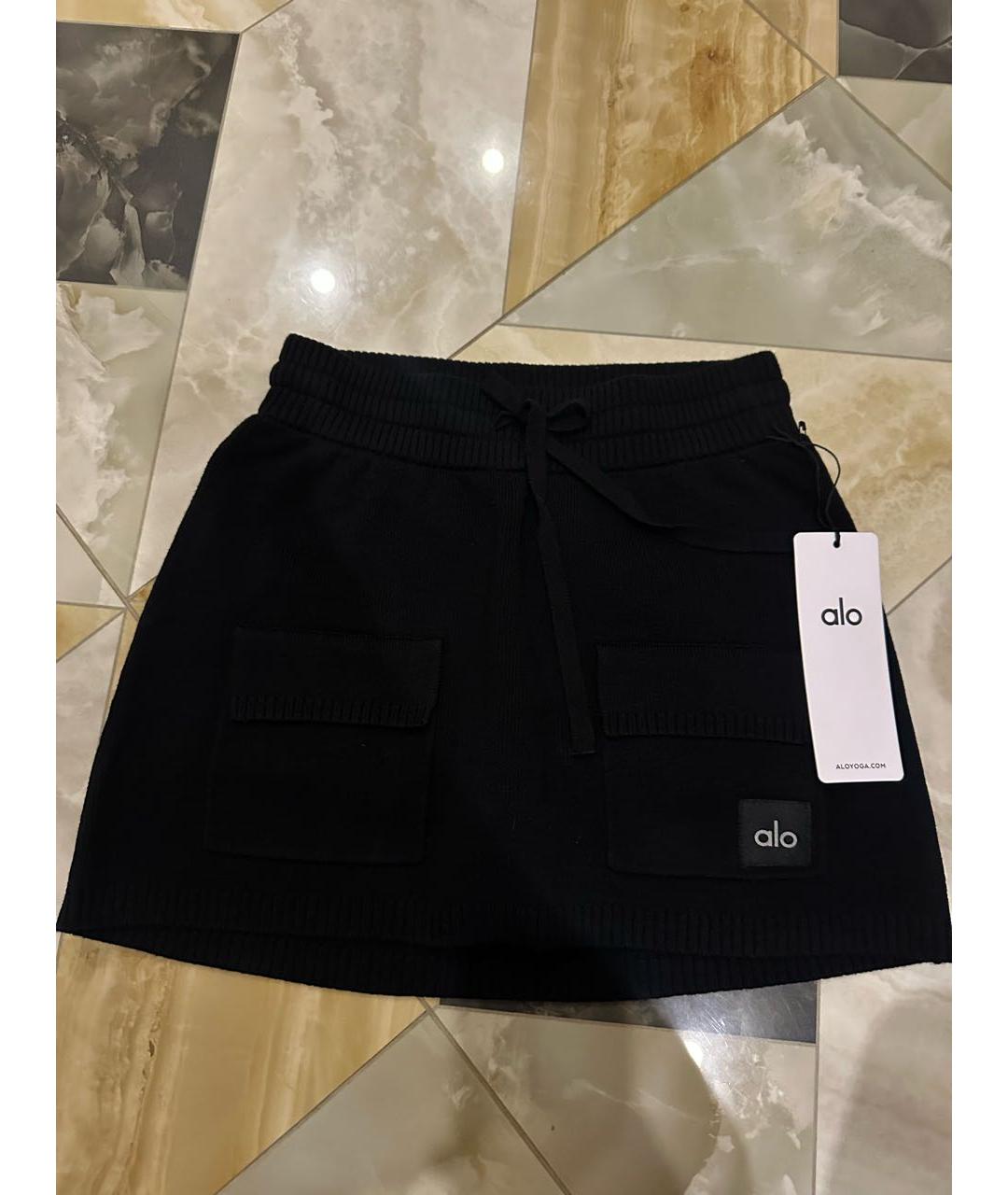 ALO YOGA Черная полиэстеровая юбка-шорты, фото 4