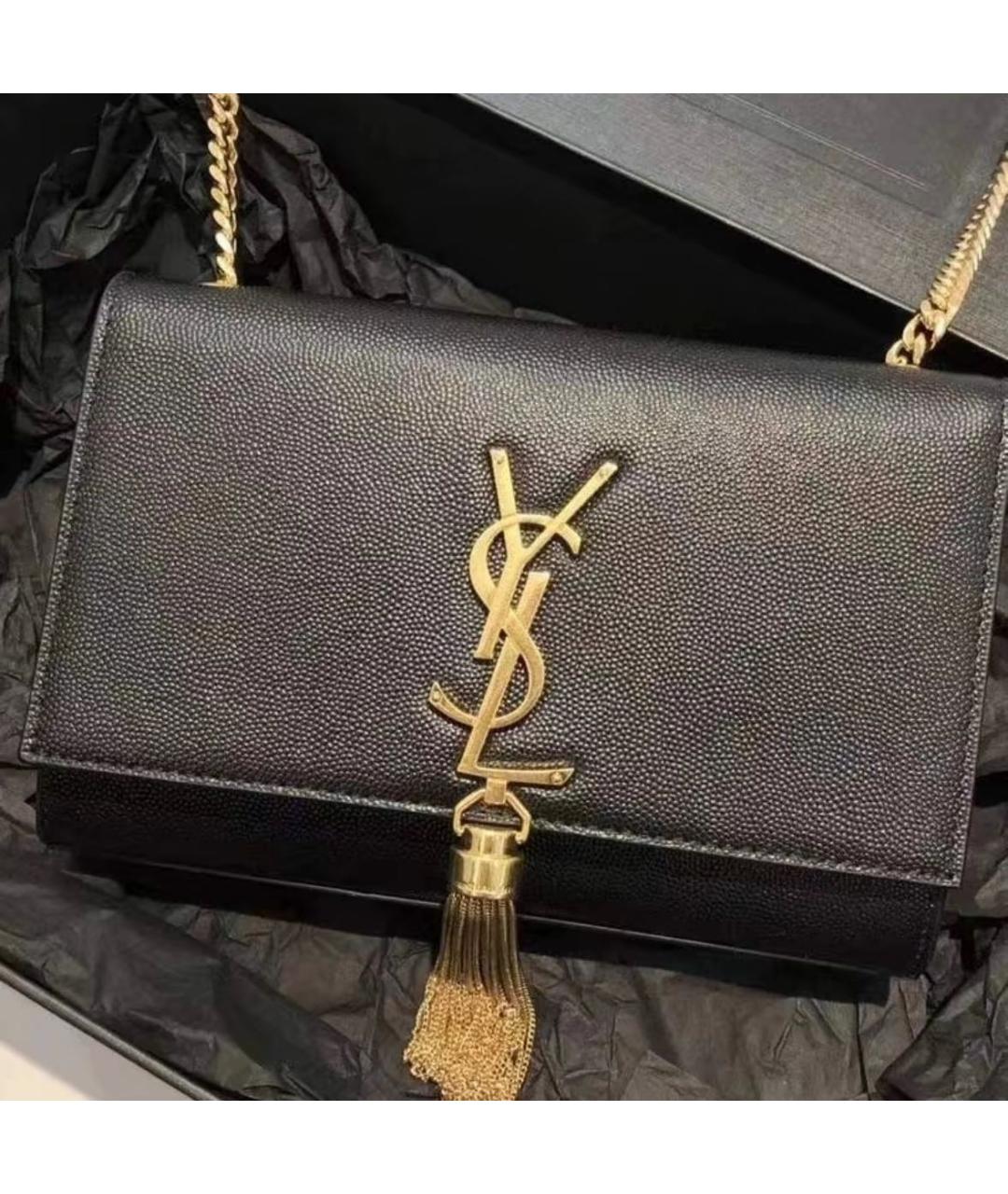 SAINT LAURENT Черная кожаная сумка через плечо, фото 2