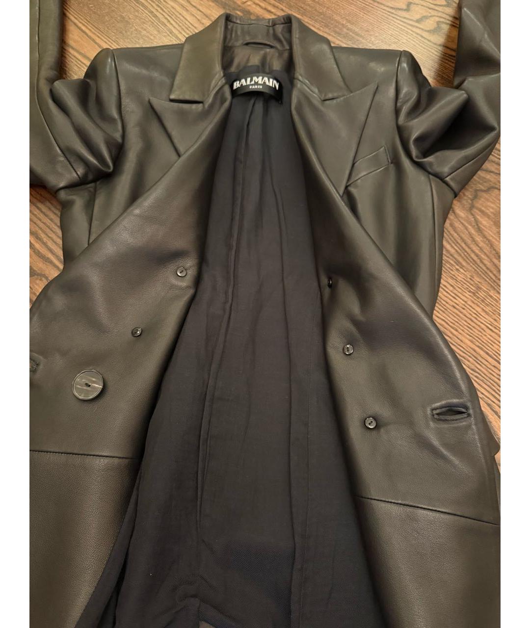 BALMAIN Черный кожаный тренч/плащ, фото 5