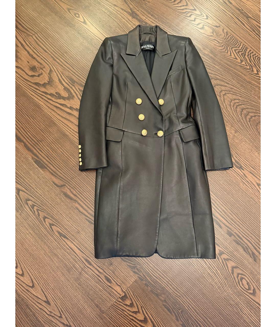 BALMAIN Черный кожаный тренч/плащ, фото 8