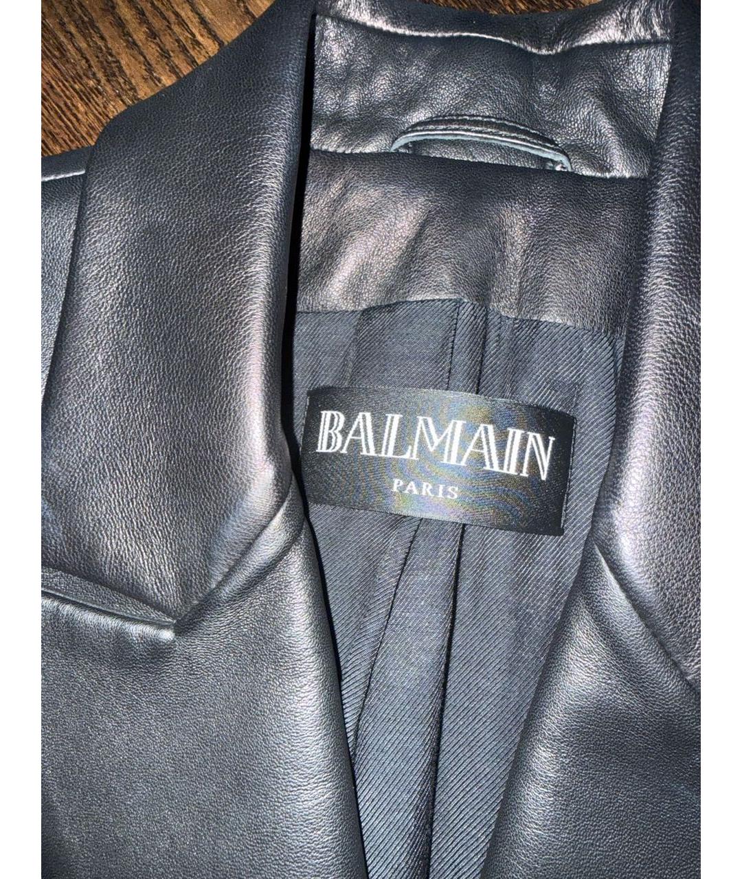 BALMAIN Черный кожаный тренч/плащ, фото 2