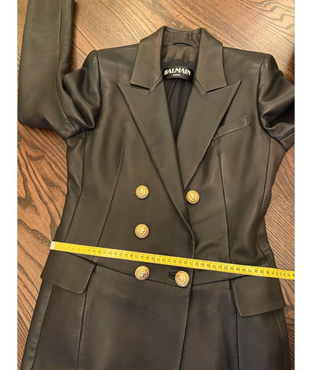 BALMAIN Черный кожаный тренч/плащ, фото 7