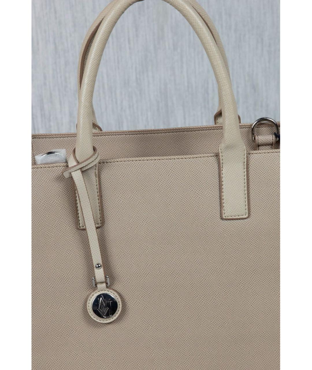 ARMANI JEANS Бежевая кожаная сумка с короткими ручками, фото 7
