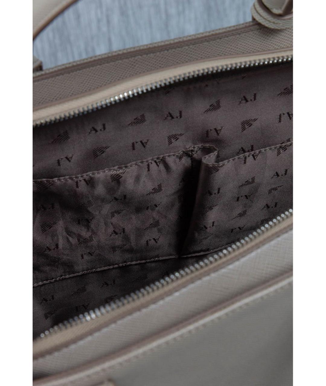 ARMANI JEANS Бежевая кожаная сумка с короткими ручками, фото 5