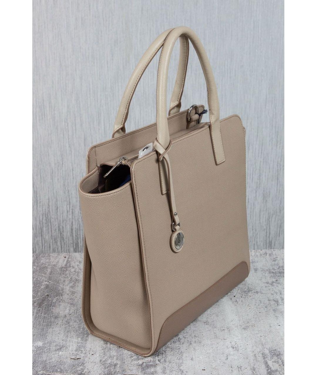 ARMANI JEANS Бежевая кожаная сумка с короткими ручками, фото 2