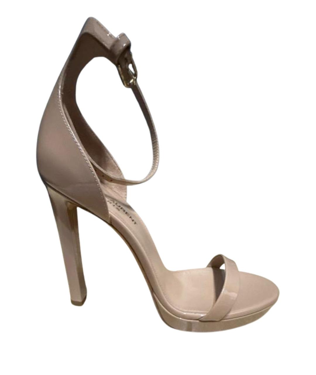 SAINT LAURENT Бежевые босоножки из лакированной кожи, фото 1