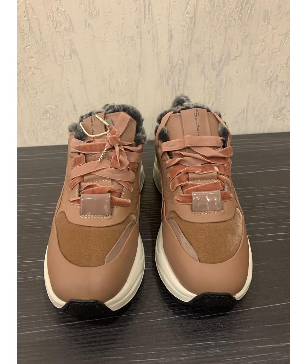 SANTONI Коричневые кожаные кроссовки, фото 2