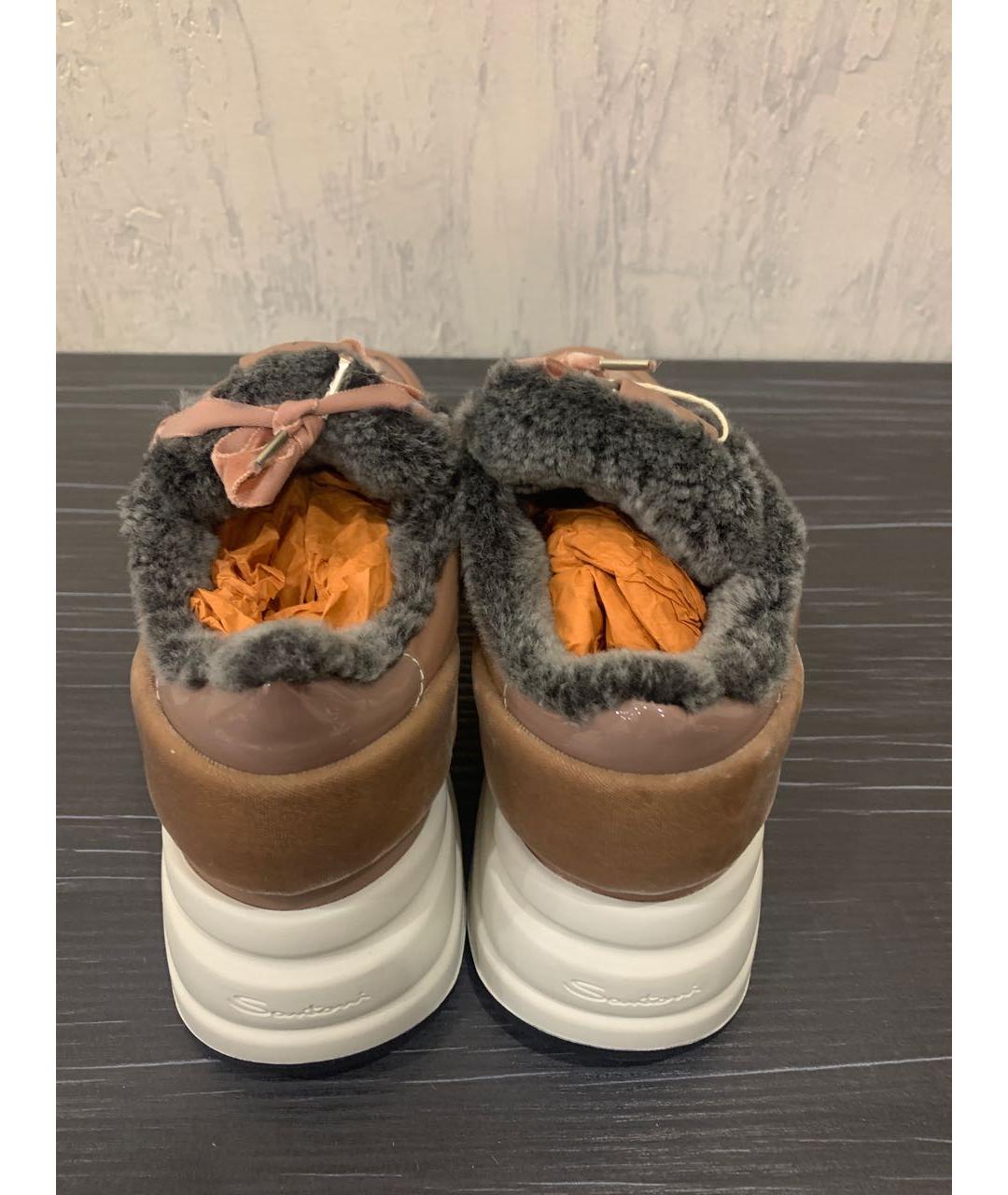 SANTONI Коричневые кожаные кроссовки, фото 4