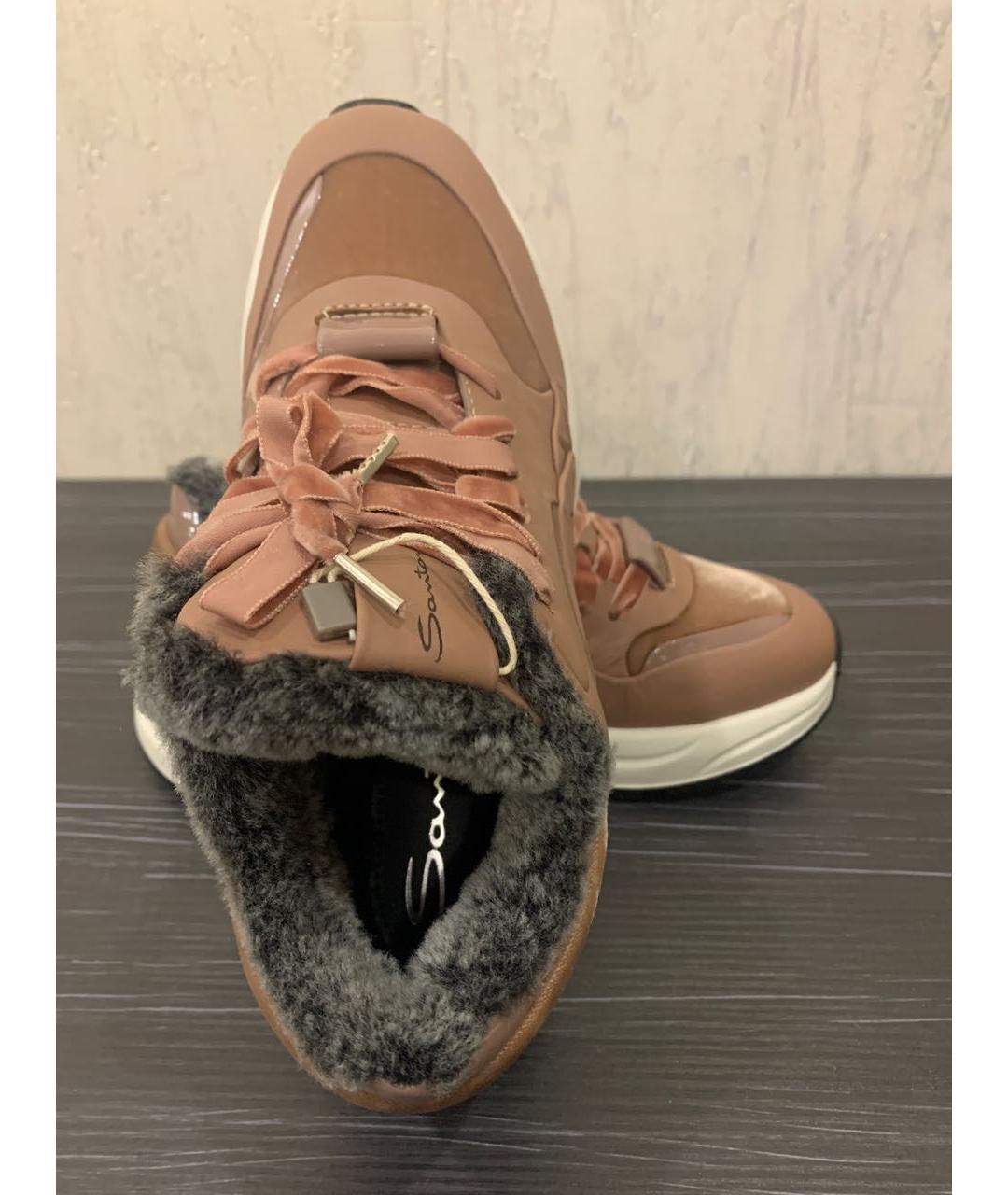 SANTONI Коричневые кожаные кроссовки, фото 3