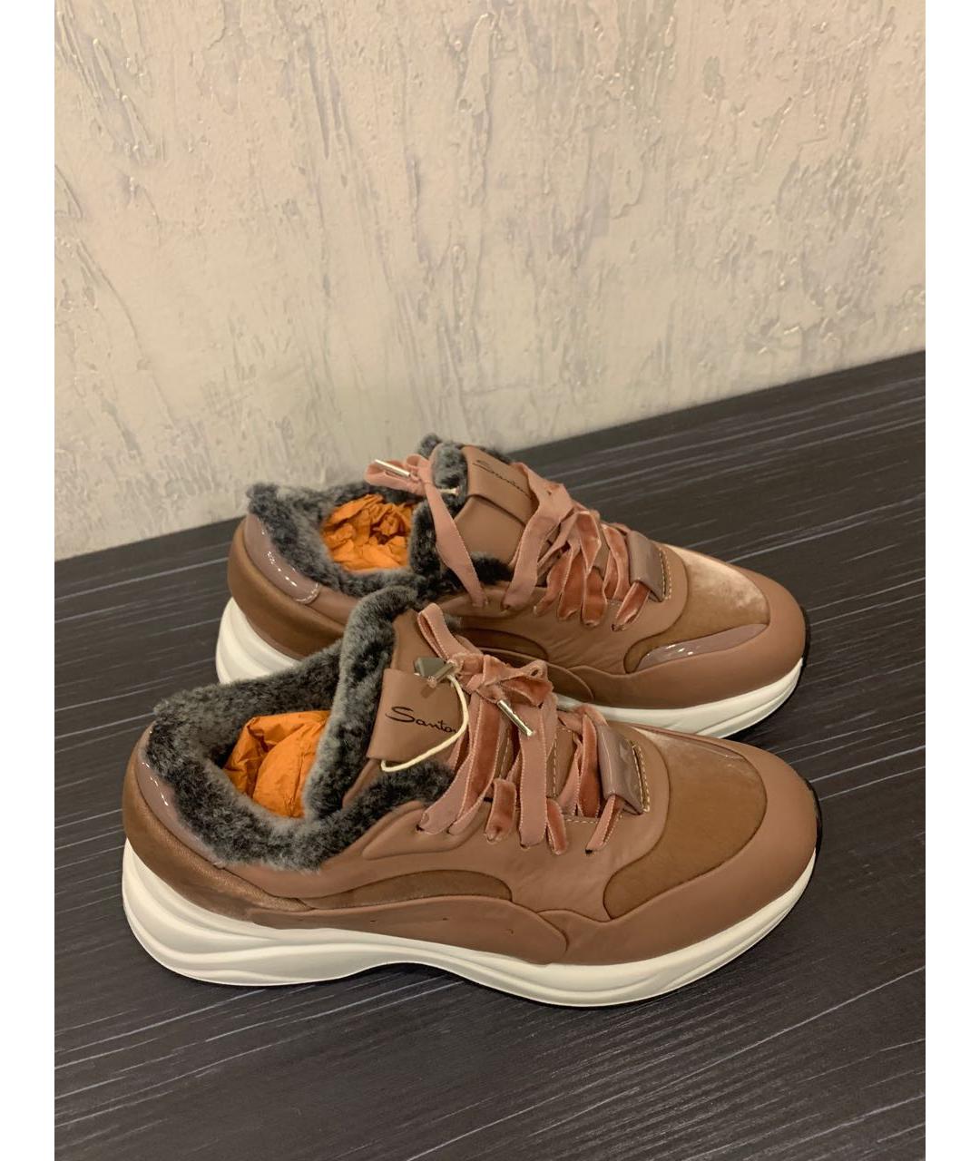 SANTONI Коричневые кожаные кроссовки, фото 5