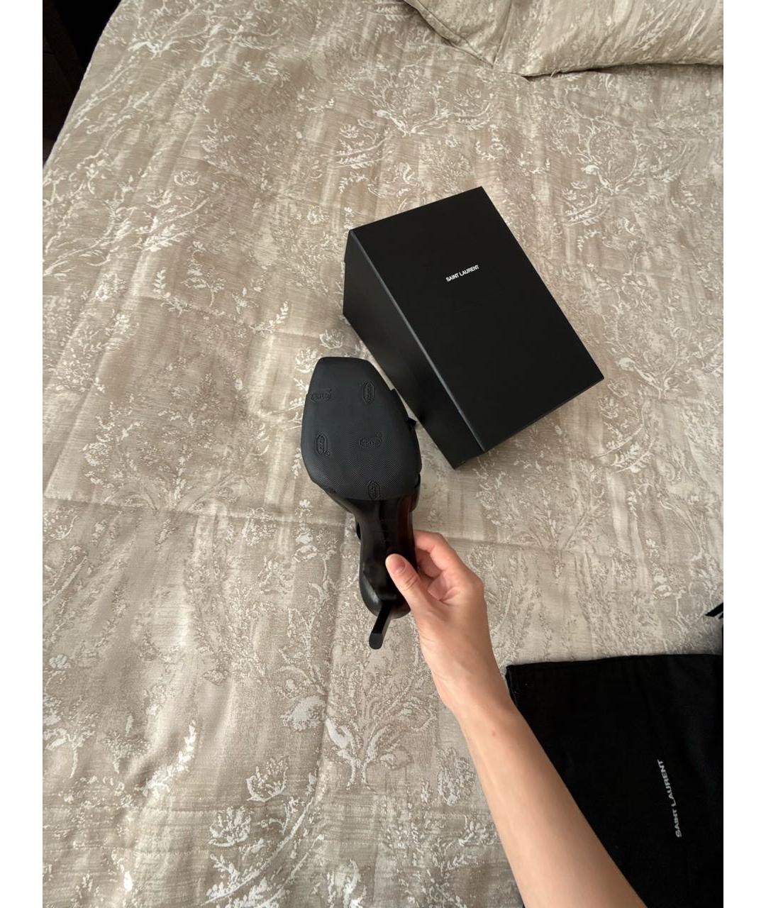 SAINT LAURENT Черные кожаные мюли, фото 7