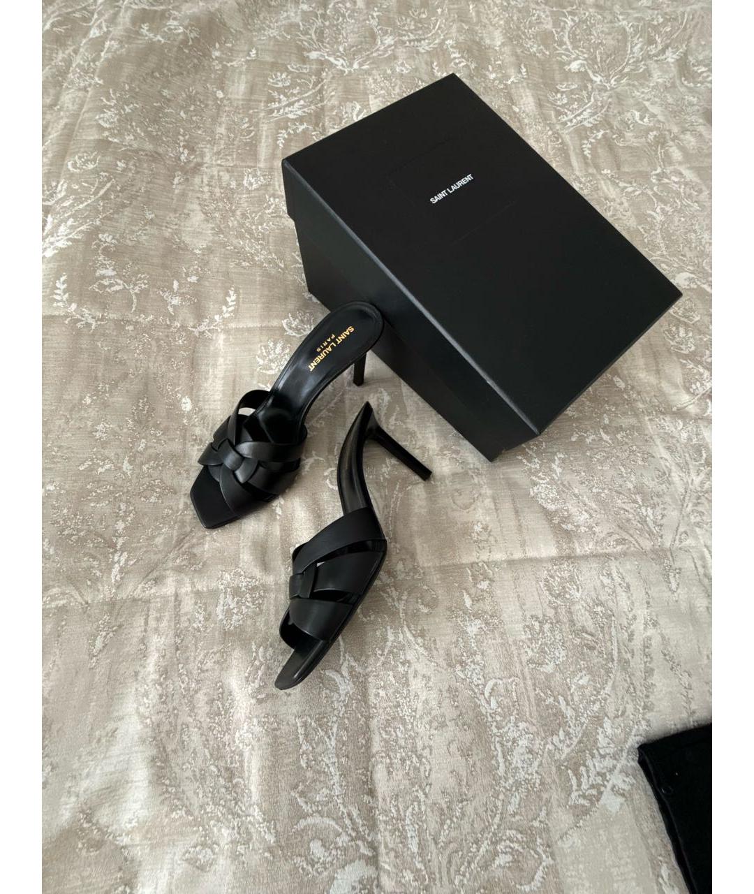 SAINT LAURENT Черные кожаные мюли, фото 6