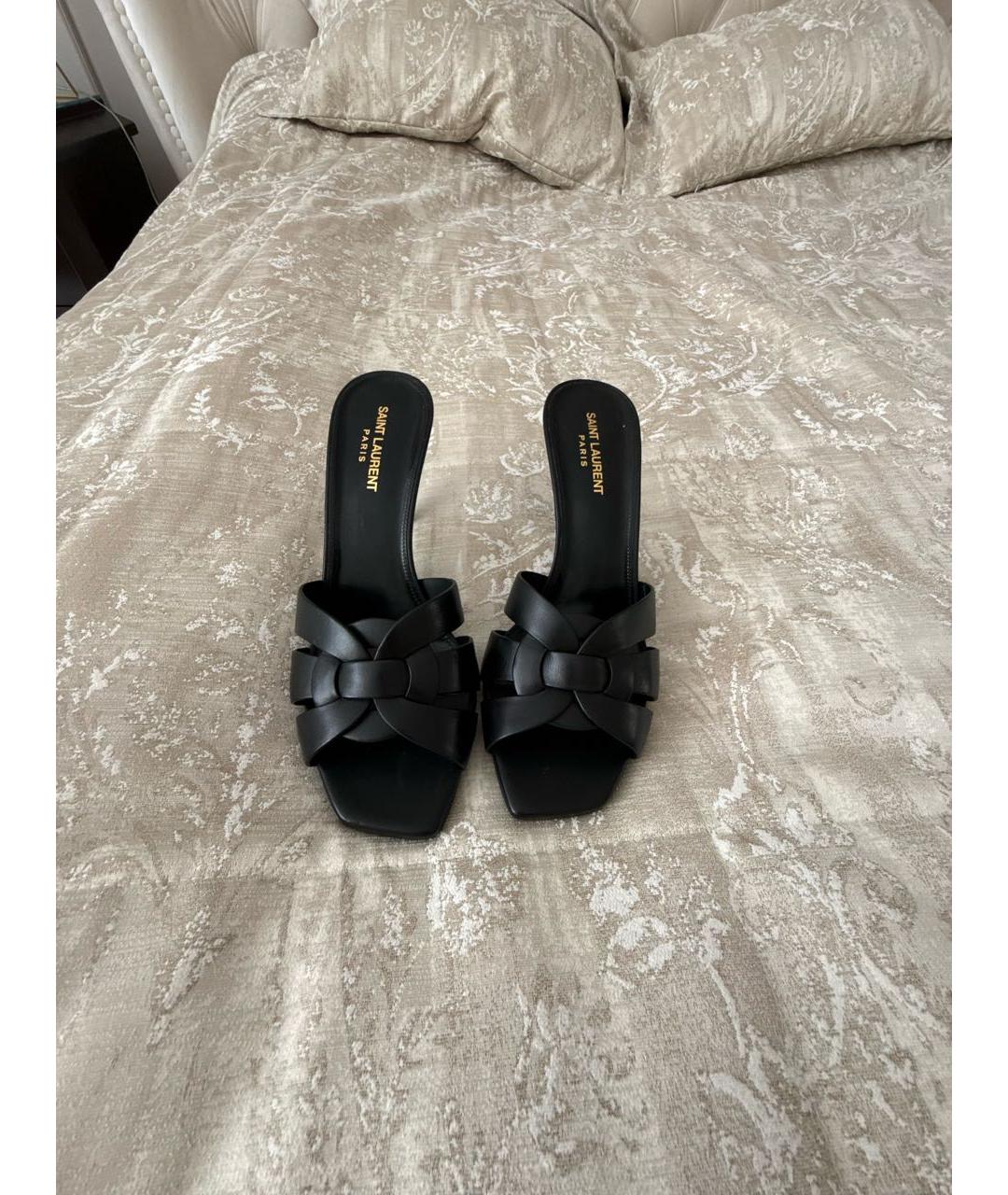 SAINT LAURENT Черные кожаные мюли, фото 2