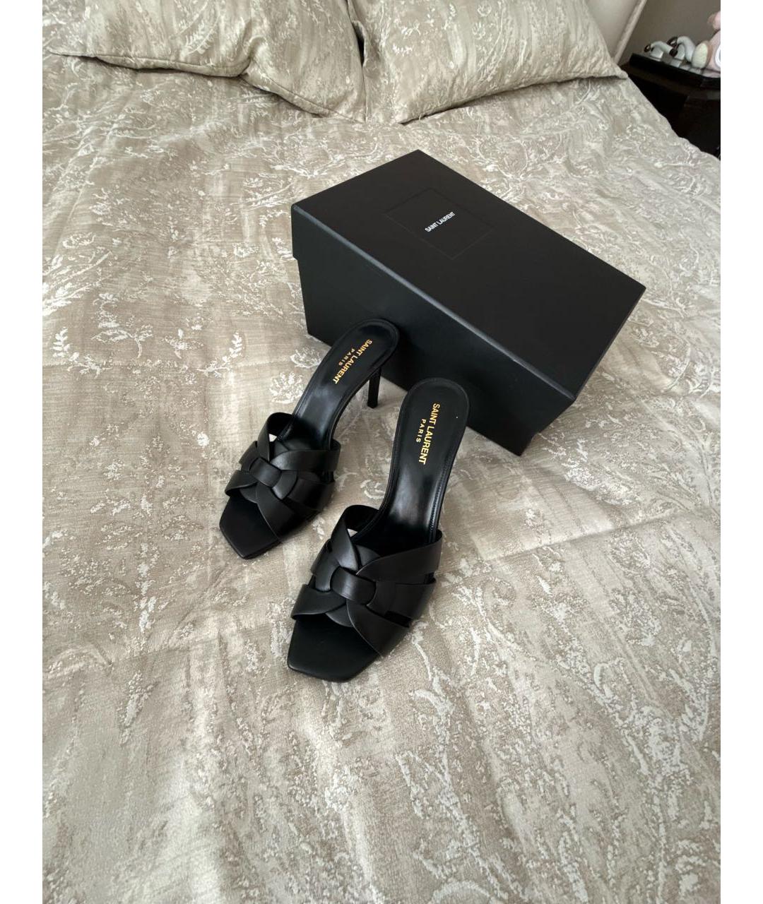 SAINT LAURENT Черные кожаные мюли, фото 5