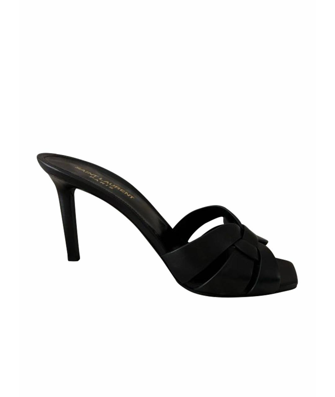 SAINT LAURENT Черные кожаные мюли, фото 1