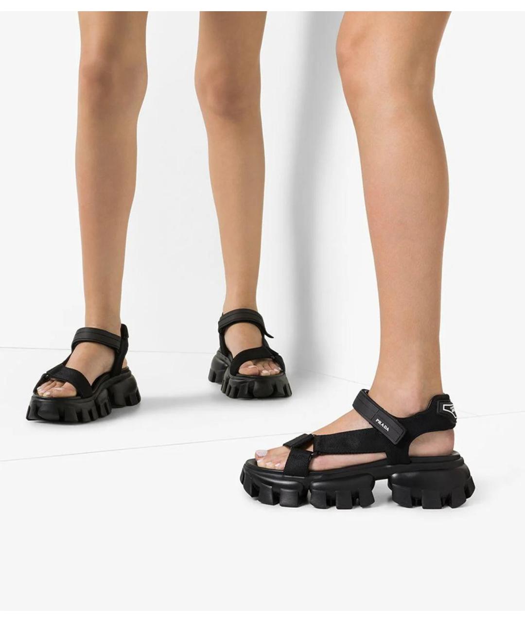 PRADA Черные текстильные босоножки, фото 5