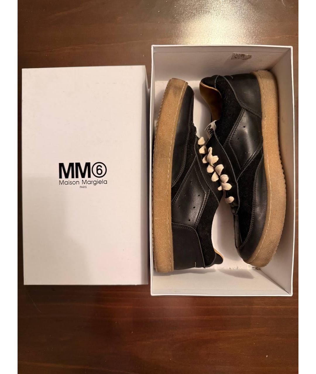 MM6 MAISON MARGIELA Черные кожаные низкие кроссовки / кеды, фото 5