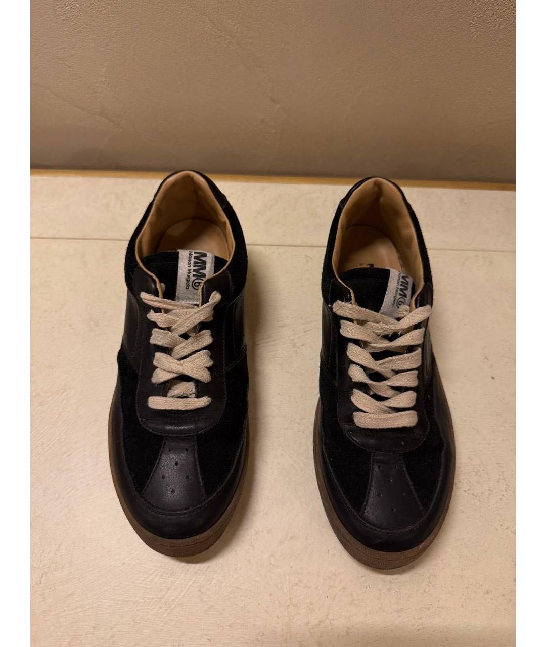 MM6 MAISON MARGIELA Черные кожаные низкие кроссовки / кеды, фото 3