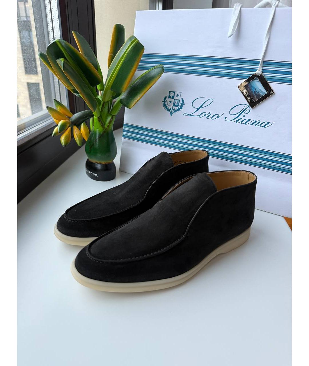 LORO PIANA Черные замшевые лоферы, фото 3