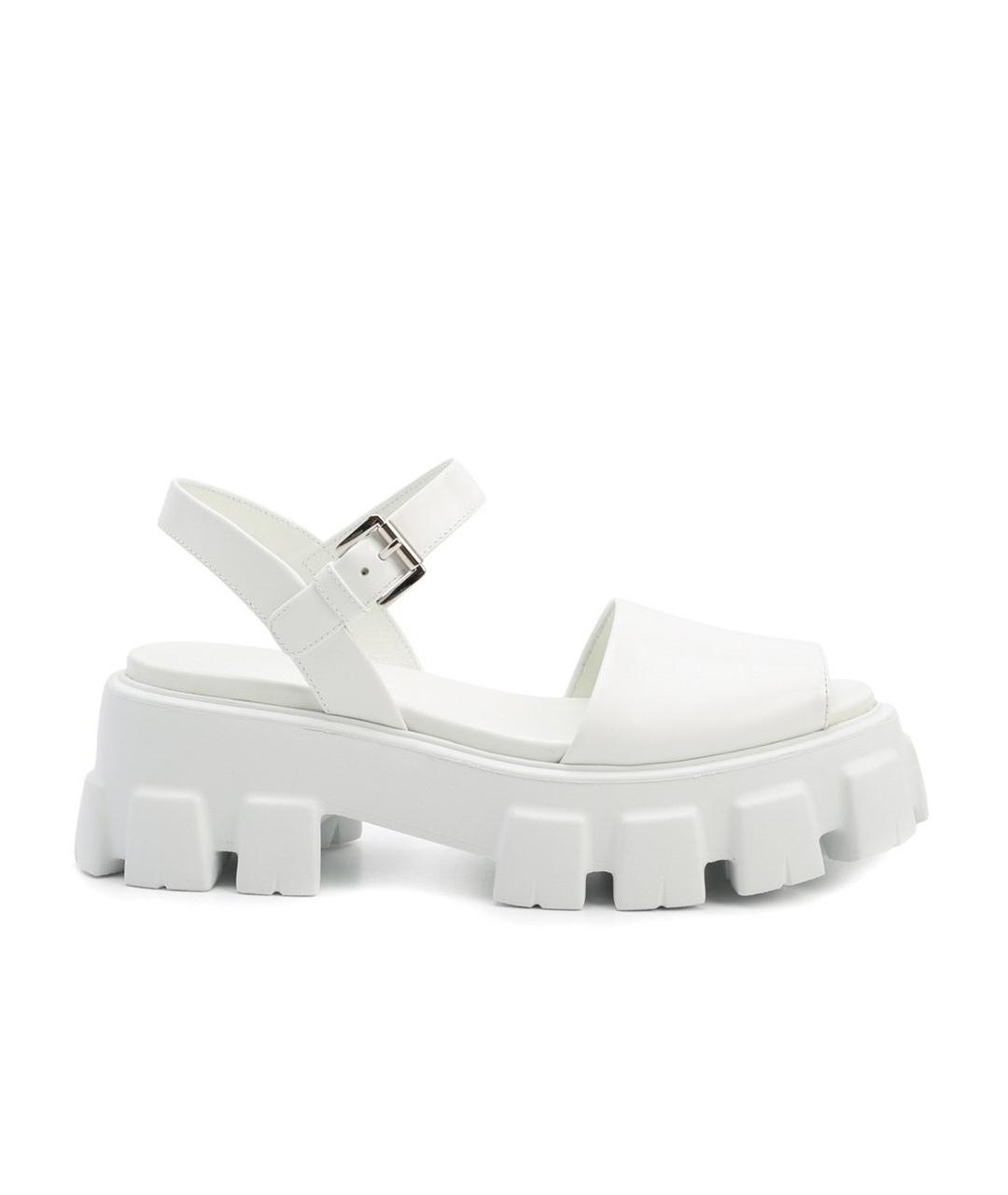 PRADA Белые кожаные босоножки, фото 1