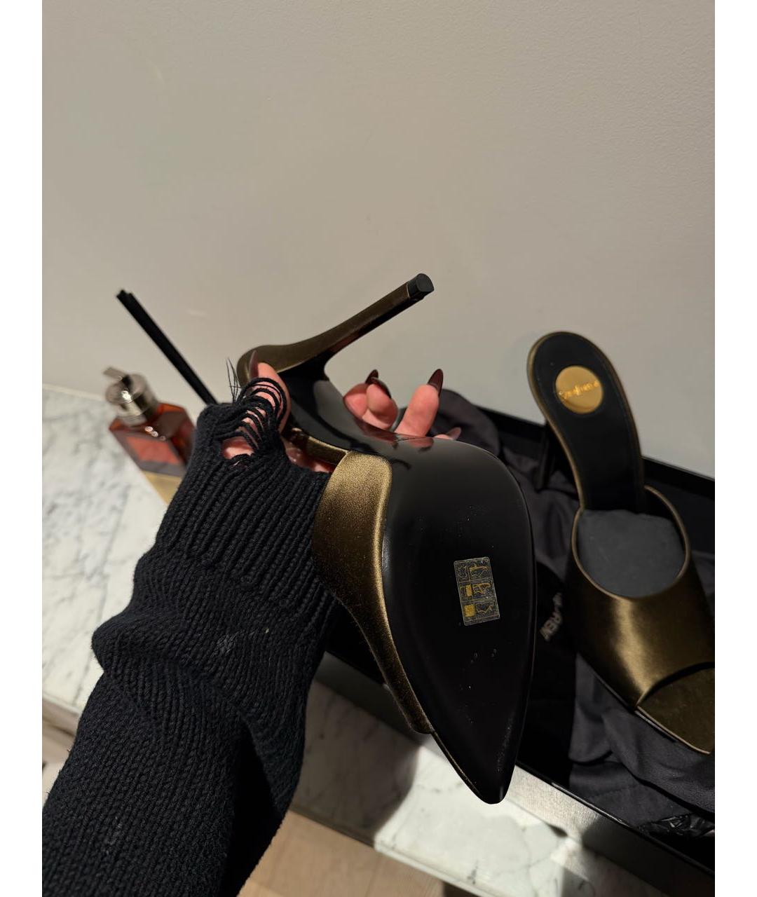 SAINT LAURENT Зеленые текстильные мюли, фото 6