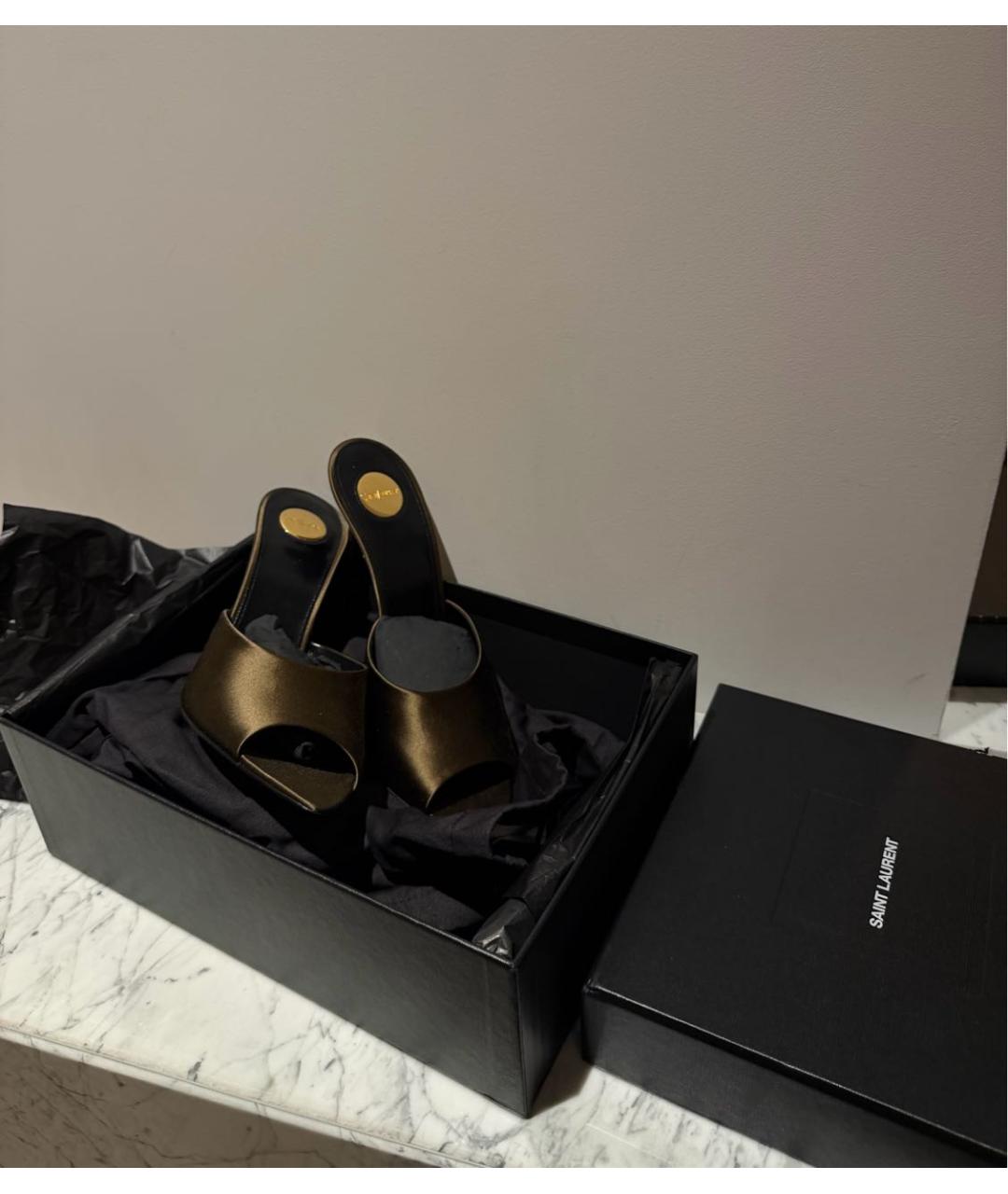 SAINT LAURENT Зеленые текстильные мюли, фото 5