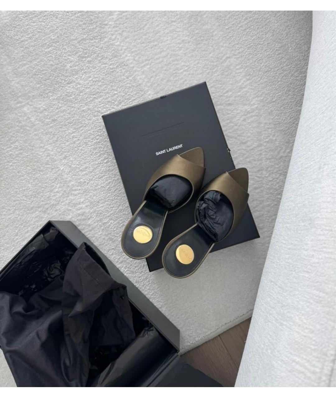 SAINT LAURENT Зеленые текстильные мюли, фото 3