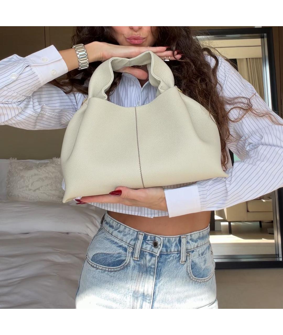 POLENE Бежевая кожаная сумка с короткими ручками, фото 3