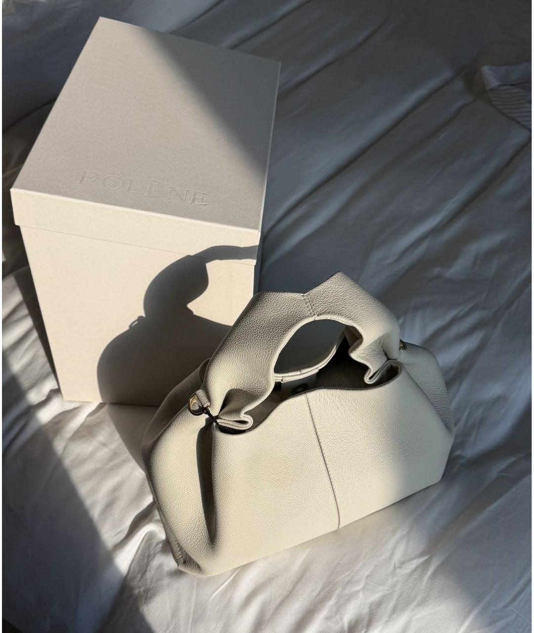 POLENE Бежевая кожаная сумка с короткими ручками, фото 5