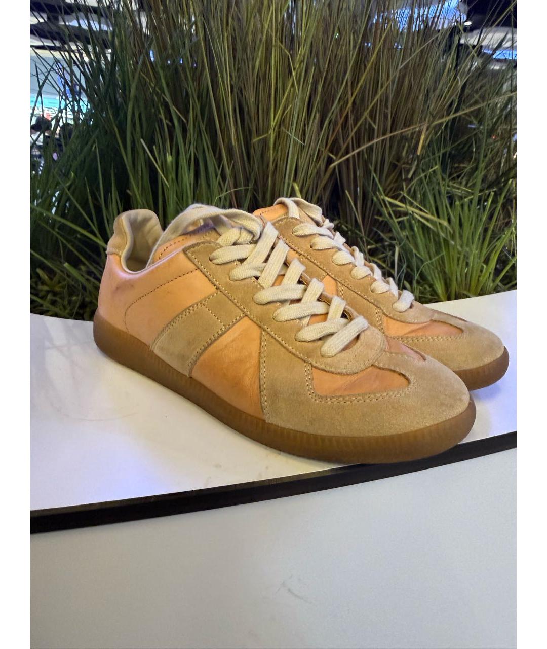 MAISON MARGIELA Оранжевое кожаные кеды, фото 3