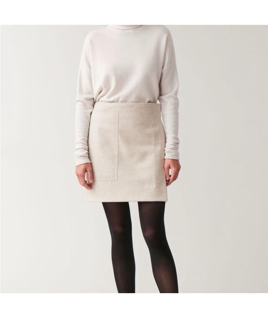 COS Бежевая шерстяная юбка мини, фото 2