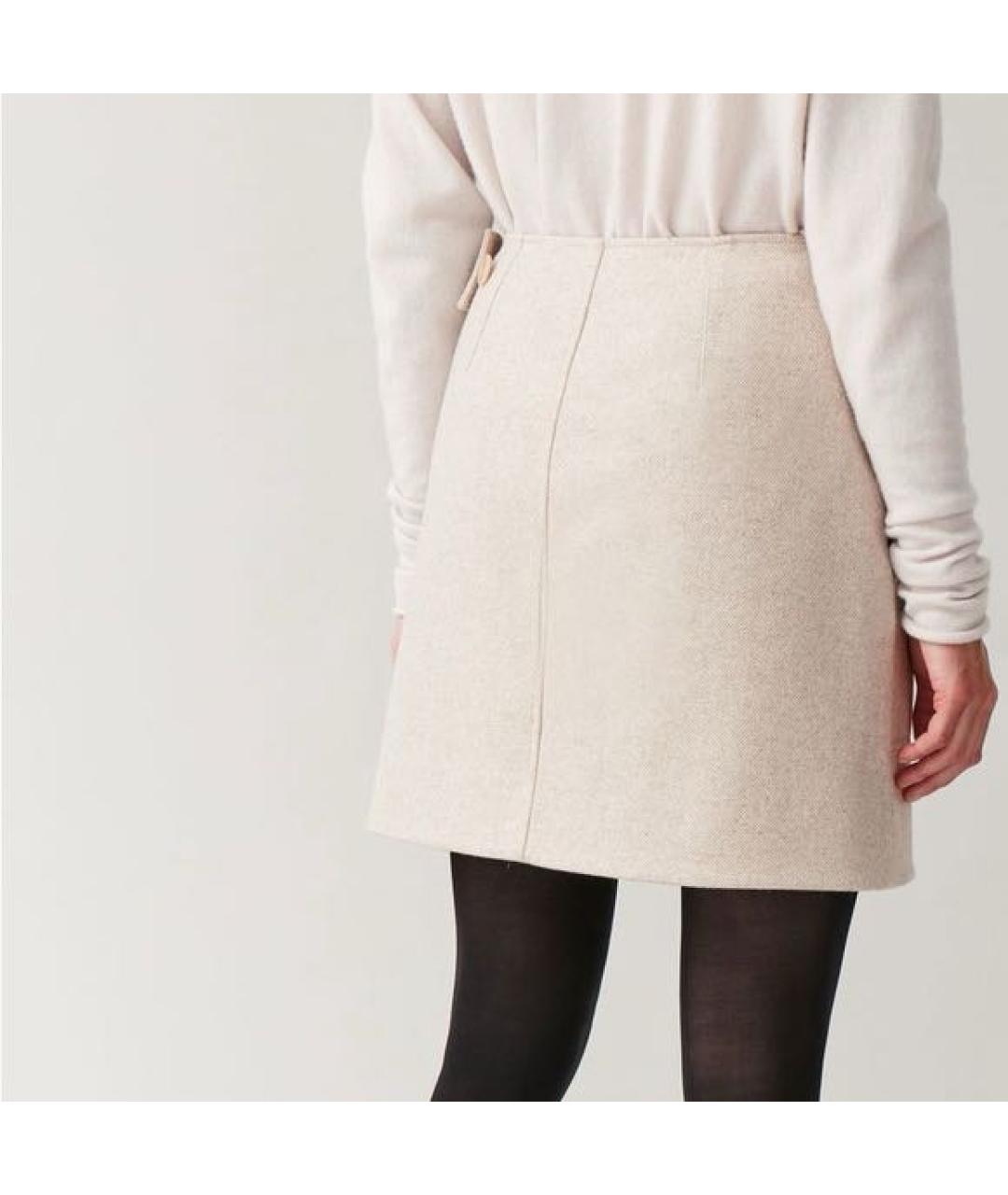 COS Бежевая шерстяная юбка мини, фото 4