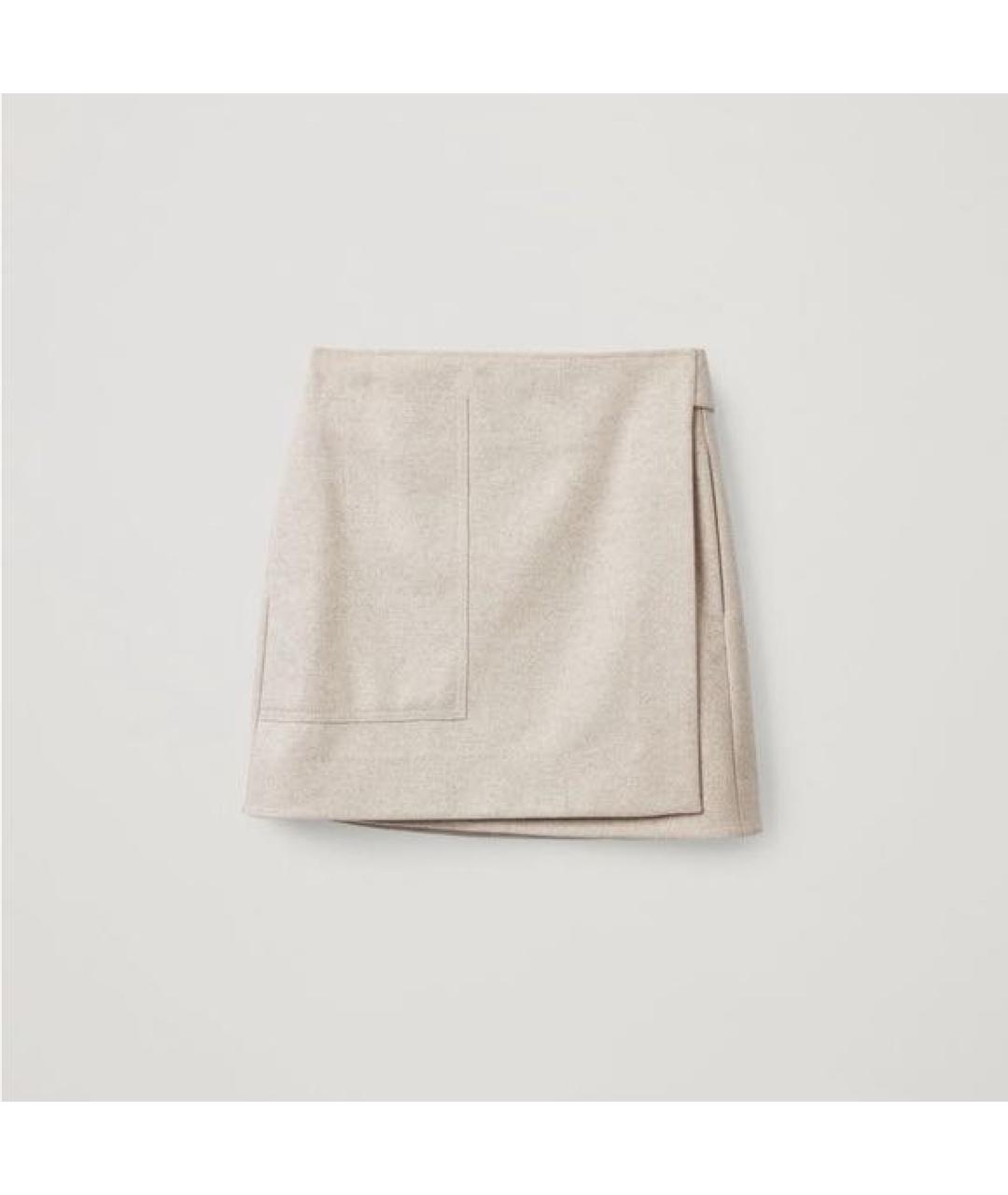 COS Бежевая шерстяная юбка мини, фото 6